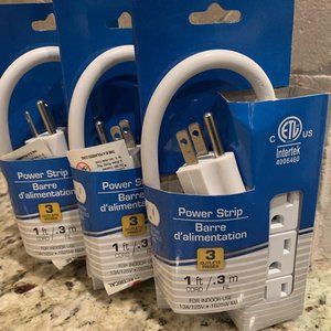 LOT Of 3: 3-Outlet Power Strip with 1ft Cord. 13A/125V